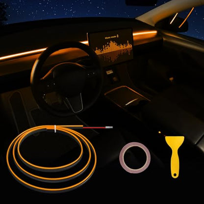 Acrylic Interior Car LED Strip Light with 6mm Sewing Edge - 43.3 inches Ambient Lighting Kits, Neon LED Strip Light(110CM/43.3IN, Orange) - color: 110CM/43.3IN, Orange