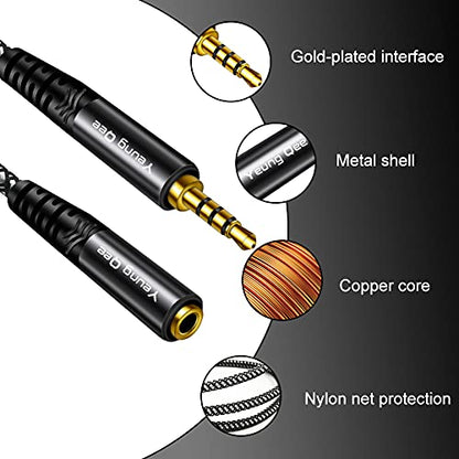 Headphone Extension Cable 1 ft, 4 Pole Nylon Braid 3.5mm TRRS Male to Female Lossless Stereo Audio Adapter Extension Cable for Tablet/PC/ PS4 and More (1FT/0.3M) - size: 1 ft