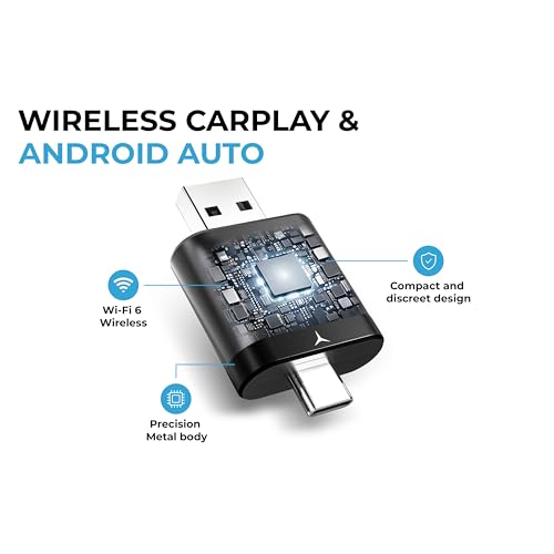 ZORVIA Wireless CarPlay Adapter for iPhone & Android Auto 2026 Upgraded - Convert Wired CarPlay to Wireless, Fast Auto Reconnect, Plug and Play, USB-C & USB-A (Black) - color: Black