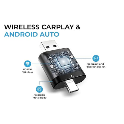 ZORVIA Wireless CarPlay Adapter for iPhone & Android Auto 2026 Upgraded - Convert Wired CarPlay to Wireless, Fast Auto Reconnect, Plug and Play, USB-C & USB-A (Black) - color: Black
