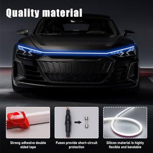 Ohleats 79" Car Hood Light Strip, Exterior LED Running Lightk, Blue - color: Blue, size: 2M