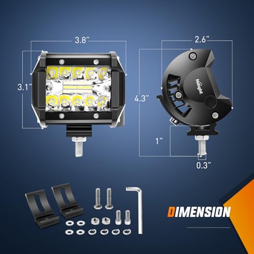 Nilight 4Pcs LED Pods 4Inch 60W Triple Row Flood Spot Combo 6000LM Light Bar with 12V On/Off 5 Pin Rocker Switch 16AWG Wiring Harness Kit-4 Leads (ZH041) - color: 4Pcs Led Pods+ Wiring