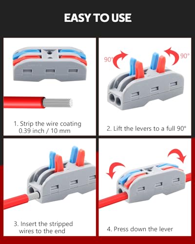 ALITOVE Lever Wire Connectors Push-in 10pcs Quick Connect Wire Splice Connectors Compact Inline Terminals for Electrical Wire Splicing Project, 28-12 AWG, 2 in 2 Out - size: 10PCS, style: 2 in 2 out