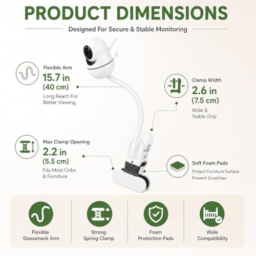 SZAOYU 15.7 inches Baby Monitor Mount Compatible with HelloBaby HB6560/HB65/HB6550/HB6550 pro/HB66/HB248,ANMEATE SM935E Baby Monitor Camera Flexible Clip Clamp Mount Long Gooseneck Arm