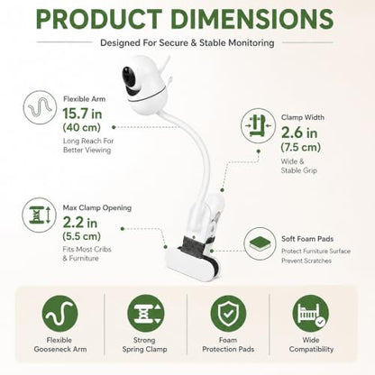 SZAOYU 15.7 inches Baby Monitor Mount Compatible with HelloBaby HB6560/HB65/HB6550/HB6550 pro/HB66/HB248,ANMEATE SM935E Baby Monitor Camera Flexible Clip Clamp Mount Long Gooseneck Arm