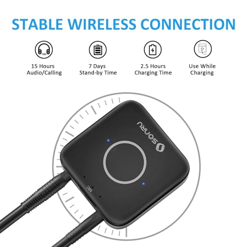 SONRU Bluetooth 5.3 Adapter Hi-Fi Equipment for Car Wireless Audio Receiver with 3.5mm AUX RCA Cable, Noise Cancellation, Dual AUX Outputs for Home Speakers Wired Headphones