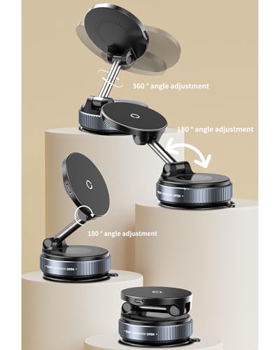 oricarmes Spinning Vacuum Magnetic Phone Holder 15W Fast Wireless Charger for All Smartphones & All Car Models Holds Like Glue on Bumpy Roads! FCC Certified car Phone Mount Magnetic