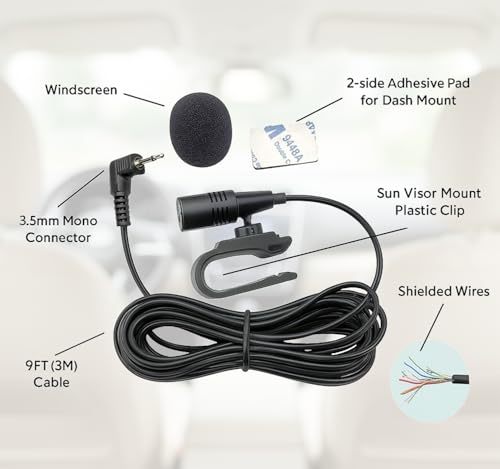 3.5mm Microphone Compatible Replacement for Alpine CDA CDE ILX INE INA UTE X-Series Car Stereo Receiver - Clip-On Dash Mic for Bluetooth Voice Control and Clear Call Audio with 9FT Cable
