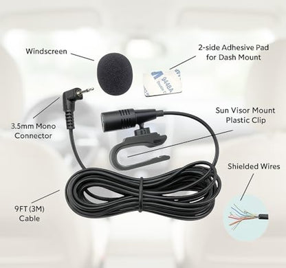 3.5mm Microphone Compatible Replacement for Alpine CDA CDE ILX INE INA UTE X-Series Car Stereo Receiver - Clip-On Dash Mic for Bluetooth Voice Control and Clear Call Audio with 9FT Cable
