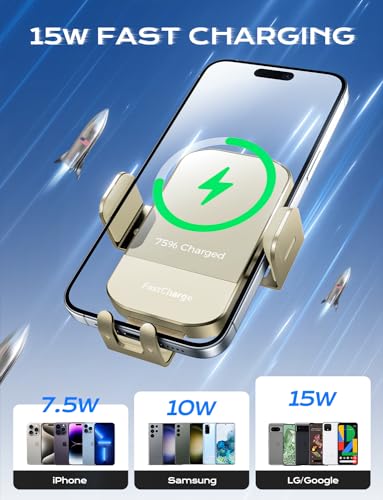 Wireless Car Charger, 15W Fast Charging Auto Clamping Car Charger Phone Mount Phone Holder fit for iPhone 15 14 13 12 11 Pro Max Xs, Samsung Galaxy S24 Ultra S23 S22 S21, S20, S10+, Khaki - color: Khaki