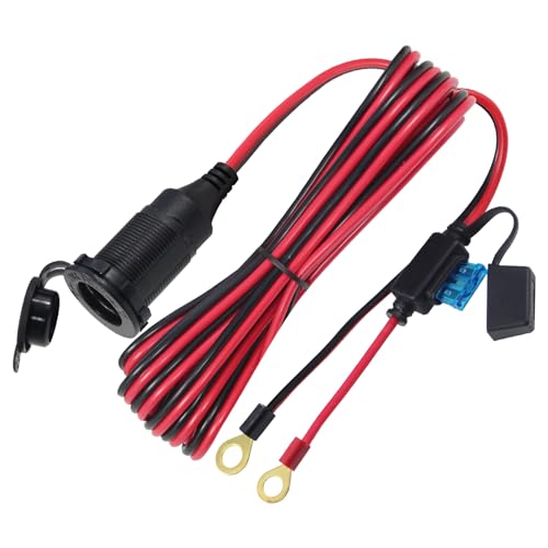 12V Cigarette Lighter Socket Replacement - 13FT Fixed Thread Cigar Socket to Battery Ring Terminal Cable with 15A Fuse, 14AWG 12/24 Volt Female Power Outlet Panel-Mounted for Marine Boat Car RV ATV - size: 13FT