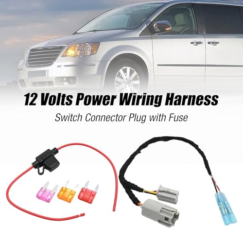12 Volts Power Wiring Harness, Switch Connector Plug with Fuse, Replacement for Chrysler 300 Pacifica Voyager, Replacement for Dodge Ram 1500 Challenger Charger Journey