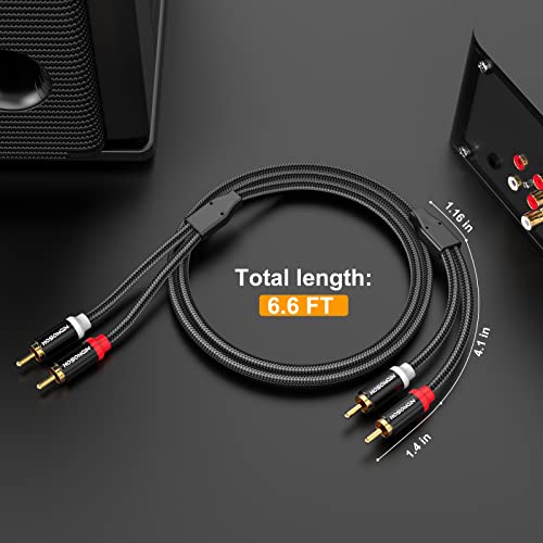HOSONGIN RCA Cables 6.6ft 2 Pack[Hi-Fi Sound, Nylon Braided, Shielded], 2-Male to 2-Male RCA Audio Stereo Subwoofer Cable Auxiliary Cord for Home Theater, HDTV, Amplifiers, Hi-Fi Systems, Speakers - size: 6.6FT-2Pack