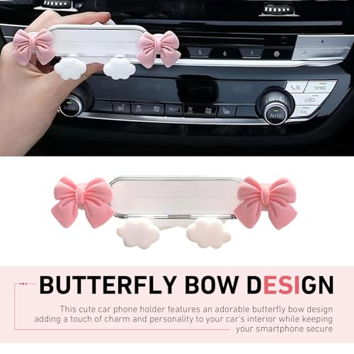 Car Phone Holder Mount, Butterfly Bow Air Vent Phone Holder, Universal Kawaii Car Accessories for Women Girls (White #A) - size: White #A