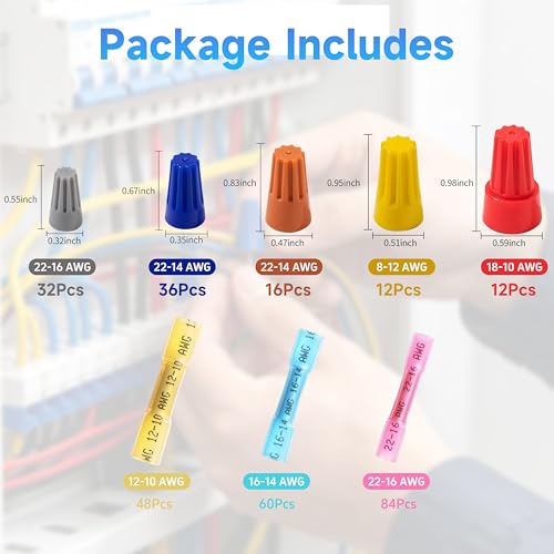 300Pcs Heat Shrink Butt Connectors & Wire Nuts Assortment Kit - Waterproof Electrical Crimp Wire Connectors, Insulated Butt Splice Terminals & Twist-On Wire Caps for Automotive Marine Wiring