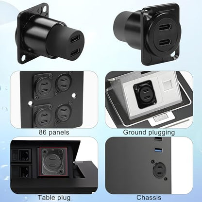 QIANRENON Dual USB C 3.1 Panel Mount Adapter - 10Gbps Female to Female Data Charging Connector, Feedthrough Bulkhead Mount Socket for D Type/XLR Panel