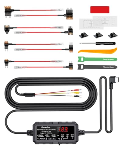 Dash Cam Hardwire Kit USB-C with LED Screen, 12V-30V to 5V 3A 4m/13.12ft Hardwire Kit Adjustable Low Voltage Protection 24H Parking Monitoring Hardwire Power Cable with 8 Fuse Adapter