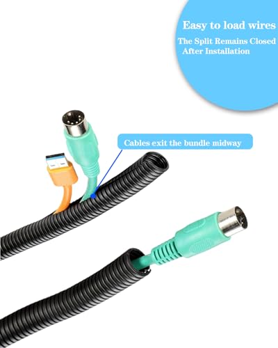 1/4 Inch Wire Loom Split Tubing - 33ft Cord Protector Electric Wires Covers, Automotive Wire Flexible Conduit, Plastic Wire Cover - size: 1/4"-33ft