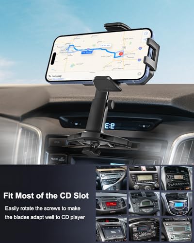 CD Phone Holder for Car - Height Adjustable Car Phone Holder CD Slot, Ultra Sturdy CD Player Cell Phone Holders for Your Car for iPhone 17 Pro Max 16 15 14 13 12 Air Plus, S25, 4-7" Smartphones