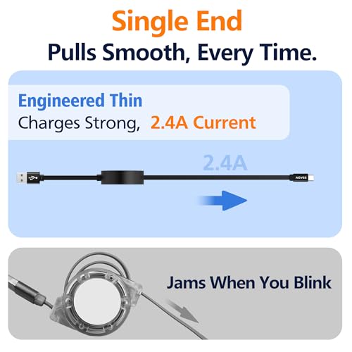 AGVEE 3ft Fixed / 2.3ft Extend Single-End Retractable USB C Cable - size: 3ft Fixed / 2.3ft Extend