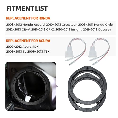 NuIth Car 6.5 Inch Speaker Adapter Bracket W/Wiring Harness Kit Select for 2006-2013 Honda Civic/Accord/CR-V/Acura 2007-2013 Aftermarket Front Rear Door Speaker Ring