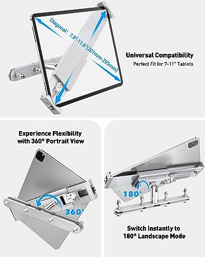 AboveTEK Tablet Holder for Car Headrest- Anti-Theft iPad Car Holder Back Seat, Secure Locking System with 360° Swivel, Universal for 4-11" Tablets, Durable Aluminum Mount for Travel & Business, Silver - color: Silver