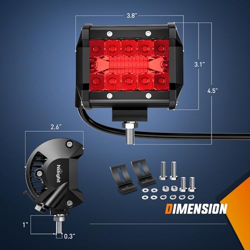 Nilight 4 inch LED Light Pod Red Triple Row 2PCS 60W Flood Spot Combo Driving Fog Lights Fishing Hunting Emergency Safety Signal Deck Trailer Lighting for UTV Pick-up Van Boat Tractor - color: Red Led Pods