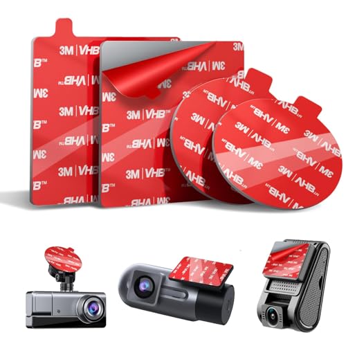 Double Sided Adhesive Sticky Pads for Dash Cam 4PCS, 2.83" Square & 2.2" Round Heat-Resistant Heavy Duty Mounting Tape Kit, Universal Car Windshield Sticker for GPS/DashCamera Suction Cup Mount