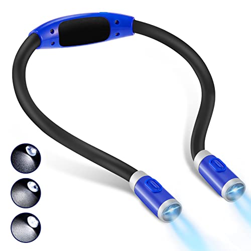 LUXJET Neck Reading Light & Book Light for Reading in Bed - Hands Free, 6 Brightness Levels, 360° Flexible Arms, 80-Hour Rechargeable - Reading, Knitting, Camping, Repairing - Gifts for Book Lovers - color: Dark Blue, size: Single Color: Cold White