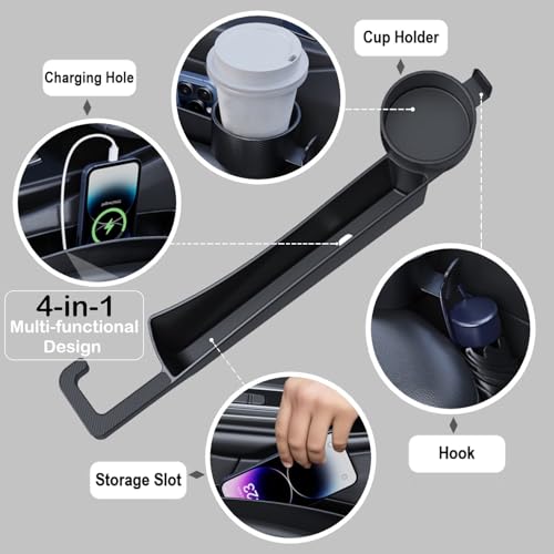 Car Seat Gap Plug with Storage Slot, Auto Gap Filler Organizer with Cup Holder, Universal Carseat Side Gap Filler Strip 2 Pack Between Front Seats & Console, Anti-drop Pad with Seatbelt Holes, Black - color: Black, Cup Holder & Hook