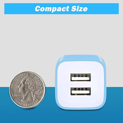 USB Charger Block, 4Pack 2.1A Dual Port USB Wall Charger Plug Power Adapter - color: Red,Blue,Green,Purple