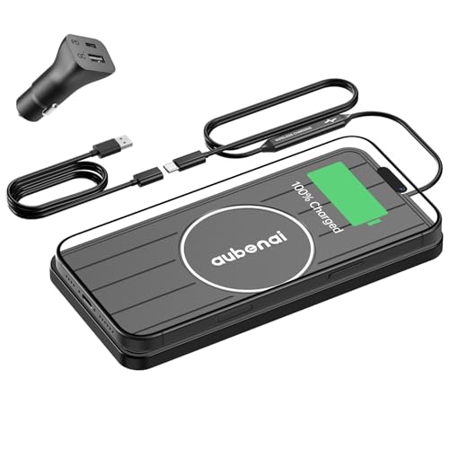 Wireless Car Charger Pad, 15W Fast Charging Pad with 70cm Extension Cable, Non Slip Car Wireless Phone Charger Mat Compatible with iPhone 16/15/14/13, AirPods, Samsung S25 S24(Extension USB-A) - color: Black-Extension USB-A