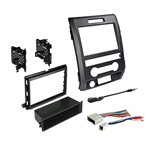 American International Ford F-150 (2009-2014) Double DIN or Single ISO with Pocket Radio Installation Dash Kit, Retains SWC & Factory Amplifier, Car Audio Wire Harness & Antenna Adapter Included