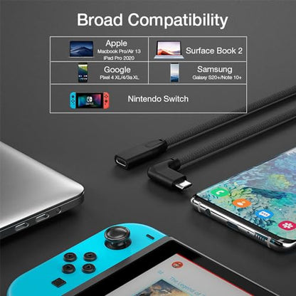UseBean Right Angle USB C Extension Cable 6FT, USB-C Male to Female Cable - color: BLACK, size: 6FT