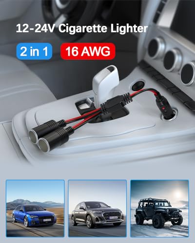 Car Cigarette Lighter Splitter Adapter 2 Sockets, Multi Plug Outlet Extension Cord 12V-24V Dual Female Socket Automotive Replacement Cigarette Lighter 2-Way Splitter Y-Adapter with 15A Fuse