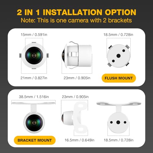 AHD 1080P Backup Camera Flush Mount, Metal Housing 170° Wide View Angle Rear/Side/Front View Camera for Car, HD Clear Night Vision IP69 Waterproof Reverse Camera, 18.5mm, 12V/24V, White