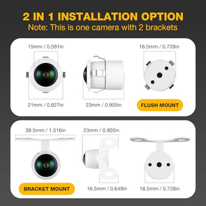 AHD 1080P Backup Camera Flush Mount, Metal Housing 170° Wide View Angle Rear/Side/Front View Camera for Car, HD Clear Night Vision IP69 Waterproof Reverse Camera, 18.5mm, 12V/24V, White