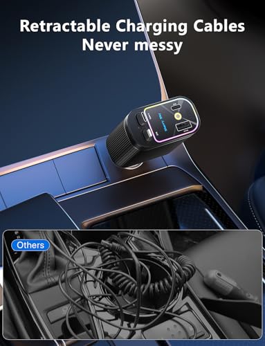 Starlight Retractable Car Charger with Retractable Cables, Starlight in Car Roof 4 in 1 Super Fast USB C Car Phone Charger, 2 USB Ports Starry Sky Adapter, Compatible with iPhone 17 16 15 14 13 12 - color: Dark Black