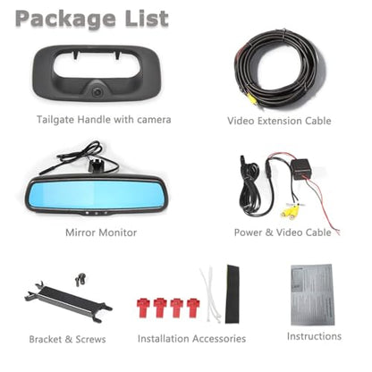 EWAY Tailgate Handle Backup Reverse Camera with 4.3 inch Rear View Mirror Monitor Kit for Chevy Silverado/GMC Sierra Fleet Side Metal Bed 1500 2500 3500 1999-2006 Reversing Parking Camera