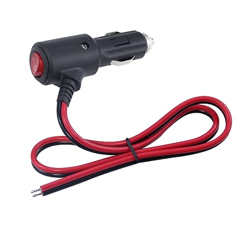 12V Fused Replacement Cigarette Lighter Male Plug with On Off Switch - 2FT 12Volt 15amp Cigarette Lighter Plug with Leads and Led Lights, 16AWG Cigarette Plug for Car Cooler,Cb Radio, Air Compressor - size: 2FT