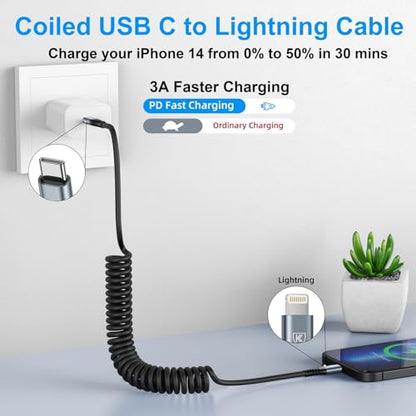 USB C to Lightning Cable [3FT+6FT], 2Pack Coiled iPhone Charger Cable Fast - color: Black, size: 3FT+6FT, style: Usb C to Lightning