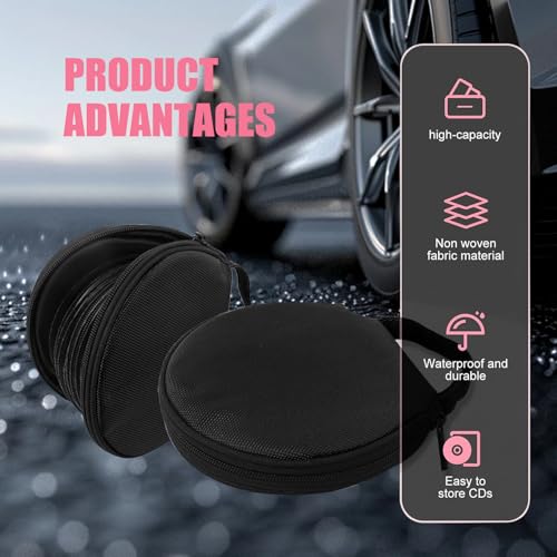 Car CD Case, Oxford Waterproof Disc Storage Binder with Transparent Film Divider, 20 Capacity Portable Round Disc Case, Universal DVD Organizer for Cars (Black)
