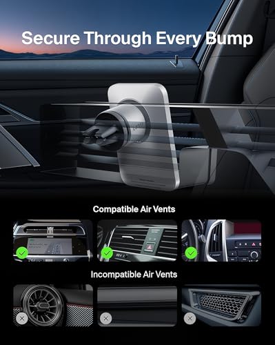 Belkin MagSafe Car Vent Mount Pro, Magnetic Phone Holder for iPhone 16/15/14/13/12, Secure Grip, Portrait & Landscape View, Cable Management, Air Vent Clip, Magsafe Compatible, Silver, Includes Cloth