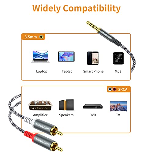 MCSPER RCA to 3.5mm AUX Cable, (6.6 Feet) 3.5 mm 1/8 to RCA 2-Male Headphone Jack Adapter Splitter Premium Stereo Audio Cord for Connects a Smartphone, Tablet, HDTV - size: 1-PACK