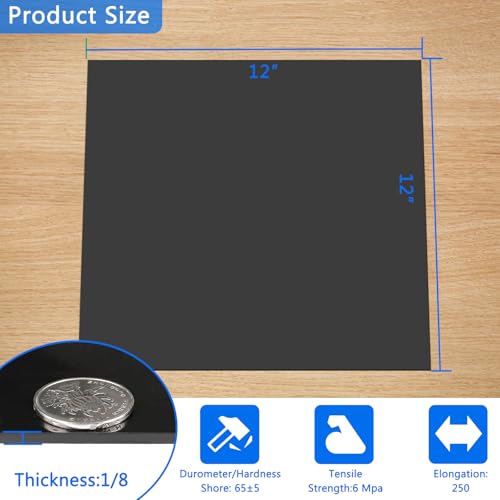 WochiTV Nitrile Rubber Sheet, 1/8" Thick x 12" Wide x 12" Long, Buna-N Shore A65 Hardness NBR Pad, Fuel Oil Resistant Rubber Gasket Material, Ideal for Seals Bumpers DIY - style: 1/8(.125") Thick