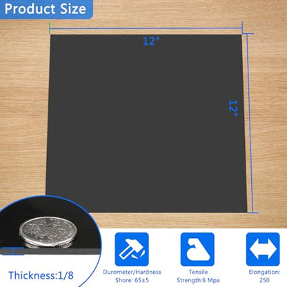 WochiTV Nitrile Rubber Sheet, 1/8" Thick x 12" Wide x 12" Long, Buna-N Shore A65 Hardness NBR Pad, Fuel Oil Resistant Rubber Gasket Material, Ideal for Seals Bumpers DIY - style: 1/8(.125") Thick