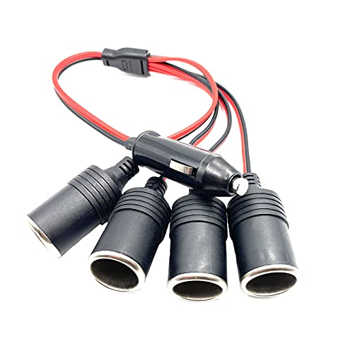 1pcs 1 to 4 Car Cigarette Lighter 12v 24v Power Charger Adapter 4 Way Socket Splitter Female Socket Plug Extension Cord Cable 12inch length with 20A fuse
