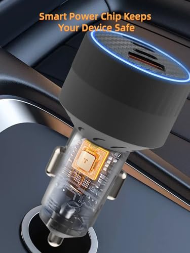 [4 in 1] USB C Car Charger 90W Max Super Fast Charging Adapter,4-Port PD PPS Car Charger Dual USB-C (30W+15W) & Dual 22.5W USB-A Ports for iPhone17/16/15/14, Samsung Galaxy,iPad,Laptop
