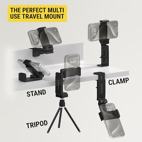 Scosche SUHTRVL-1 Airplane Travel Essentials Plane Phone Holder Mount for Long Flight, Foldable Cell Phone Stand for Desk, Seat Back, Tray Table or Tripod Compatible with Apple iPhone, Samsung Galaxy - style: Travel / Desk / Office
