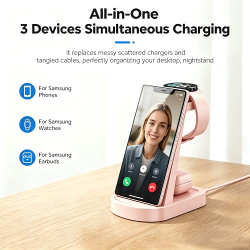 Wireless Charger for Samsung, Wireless Charging Station for S26, Watch 8 - color: Pink